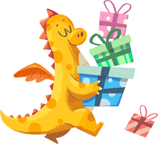 Dragon holding magical story gifts