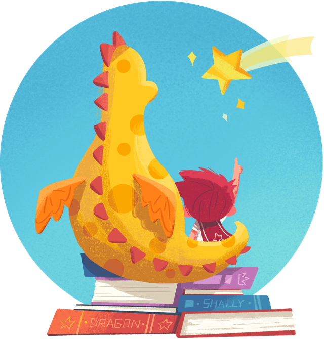 A smiling dragon holding a glowing star